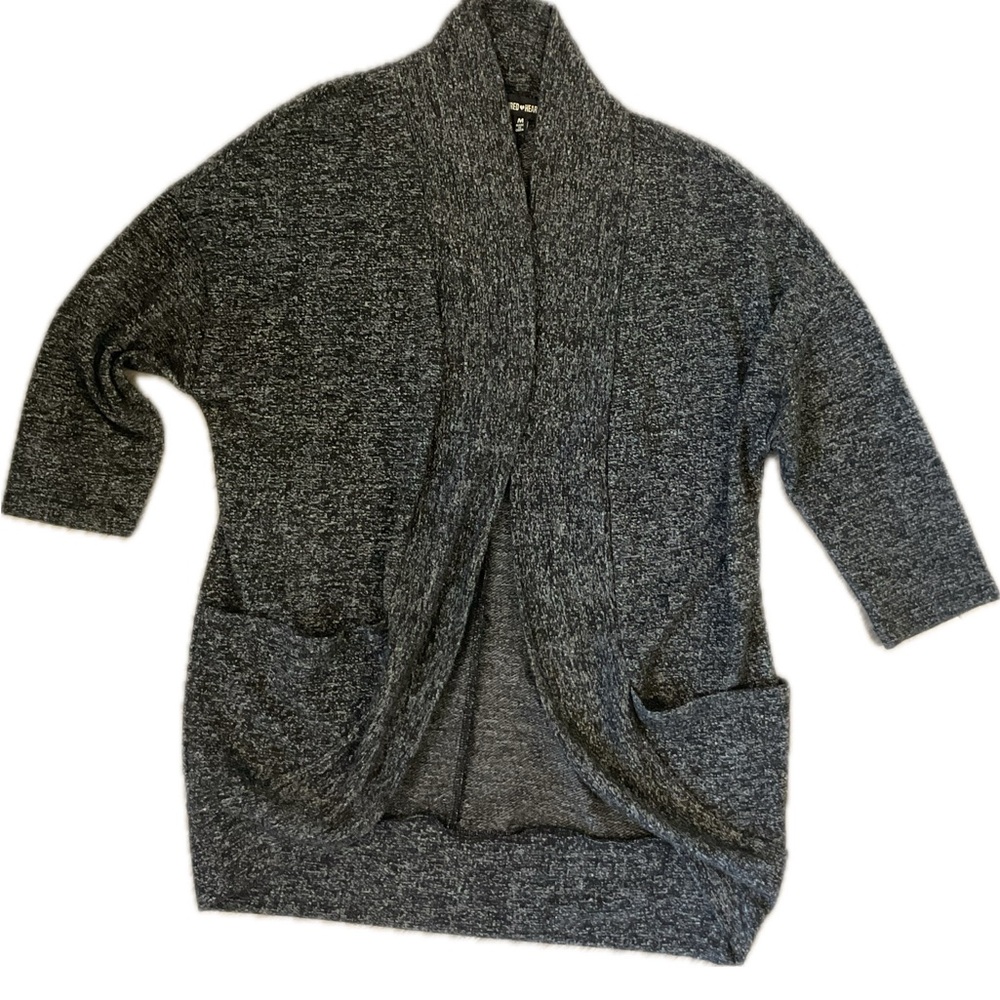 Inspired Hearts Dark Gray Knit Sweater Open topper with pockets